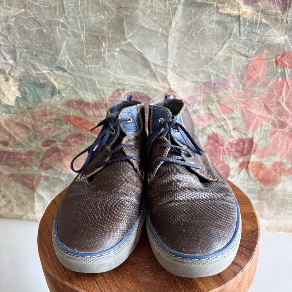 Floris van Bommel Leather & Suede Brown Reptile Embossed Lace Up Sneaker Boots